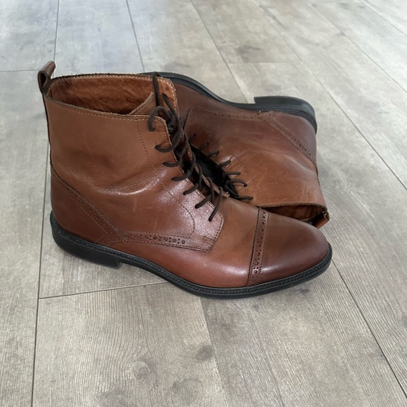 Stafford 014-1235 Gunner Cap Toe Men’s Brown Leather Ankle Dress Boots Size 9